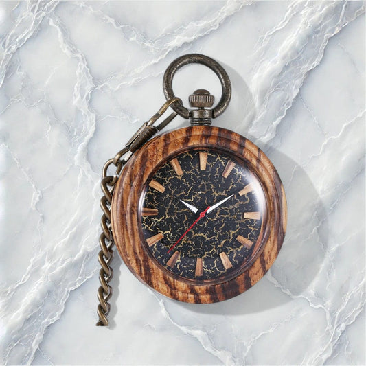 Montre à Gousset Bois Cadran Noir