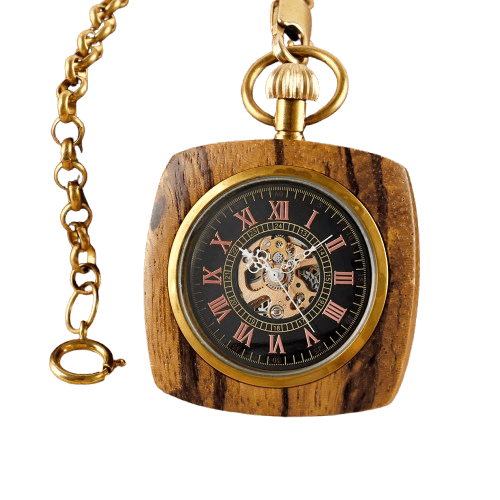 Montre à Gousset en Bois Gravée