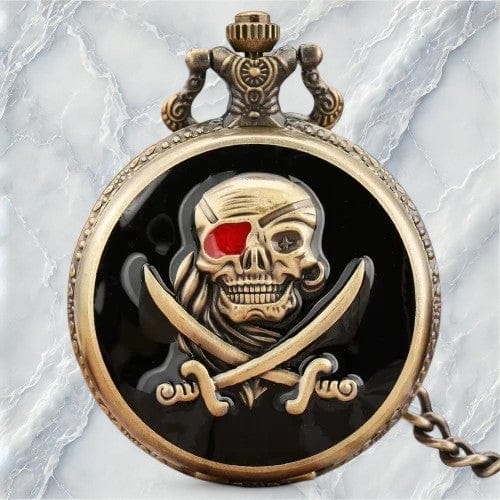 Montre à Gousset Homme Motif Tête de Mort Pirate