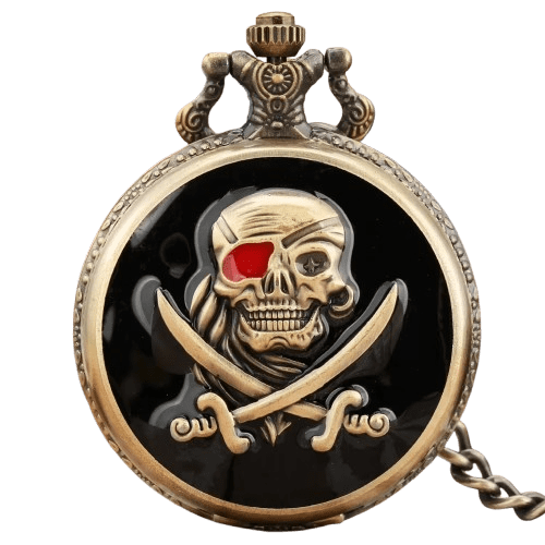 Montre à Gousset Homme Motif Tête de Mort Pirate